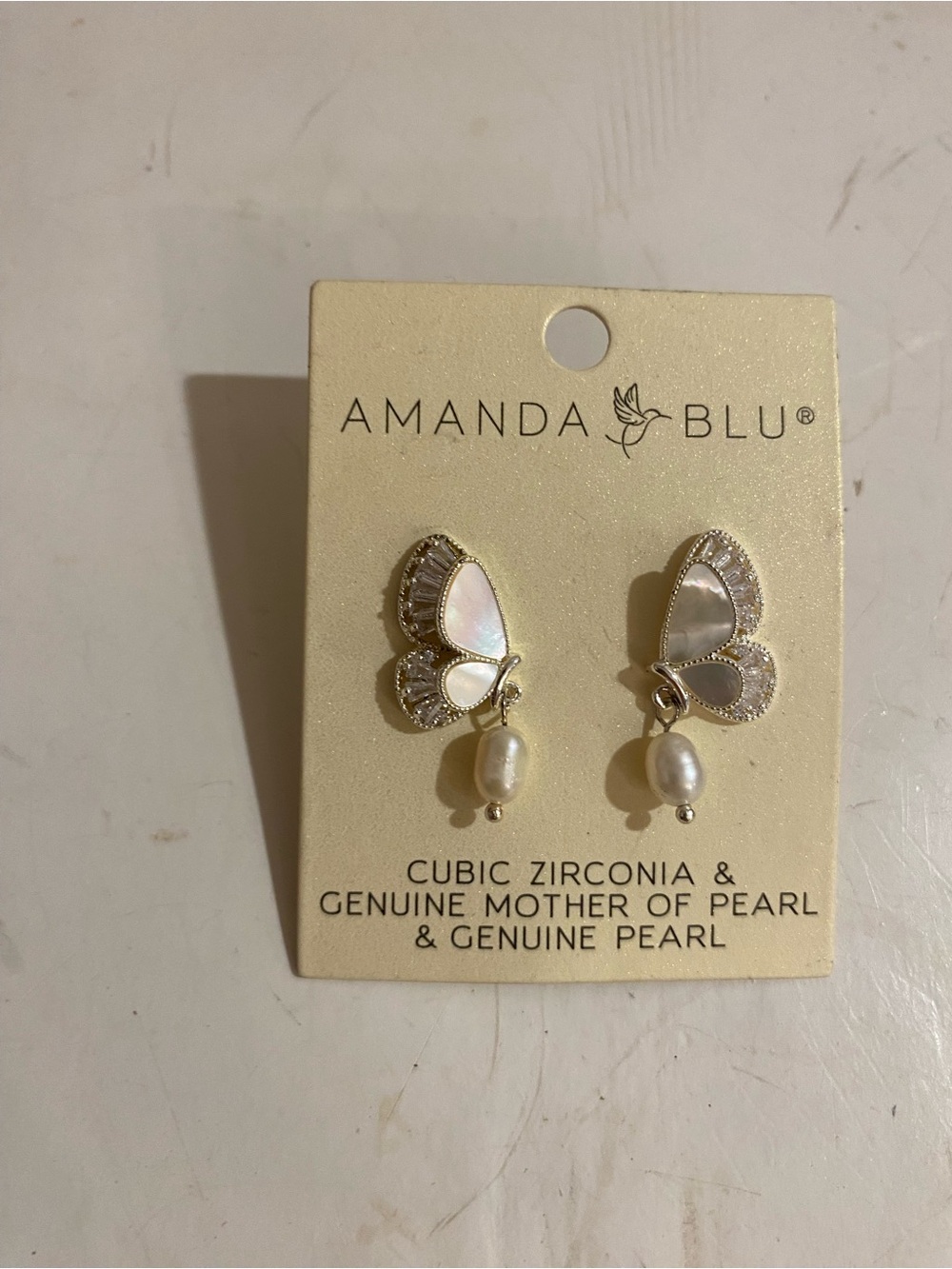 Amanda Blu Cubic Zirconia & Genuine Mother of Pearl Butterfly Post Earrings (RR)